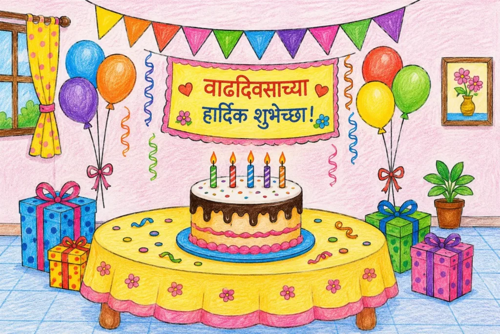 Birthday Cake with Decoration - वाढदिवसाच्या सजावटीचे चित्र केकसहित